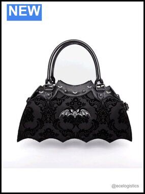 Bat Shaped Faux Leather Velvet Handbag Gothic Purse with Metal Embellishments